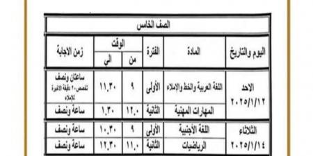 تنطلق اليوم.. جدول امتحانات الصفين الخامس والسادس الابتدائي ببني سويف - عرب بريس