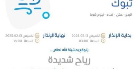 الأرصاد: رياح شديدة على منطقة تبوك - عرب بريس