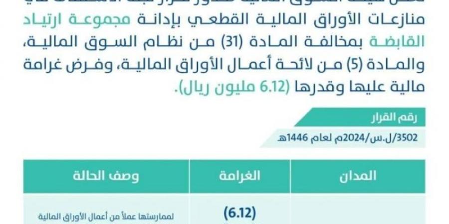 إدانة مجموعة ارتياد القابضة بمخالفة نظام السوق المالية وتغريمها 6.12 ملايين ريال - عرب بريس