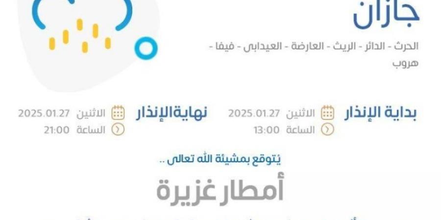 الأرصاد: أمطار غزيرة مصحوبة برياح شديدة على منطقة جازان - عرب بريس