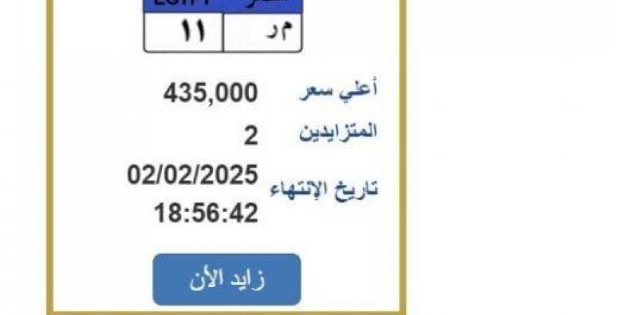 سعرها وصل لـ 435 ألف جنيه.. «م ر 11» لوحة سيارة مميزة ينتهي التزايد عليها غدا - عرب بريس