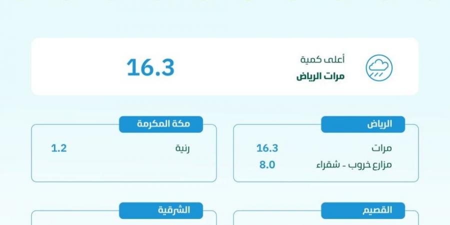 "البيئة" ترصد هطول أمطار في 5 مناطق.. والرياض تسجّل أعلى كمية - عرب بريس